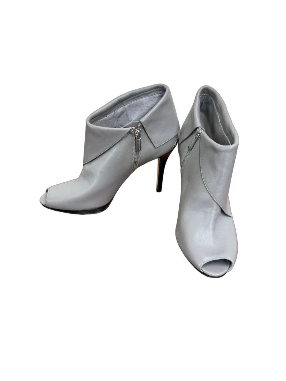 Michael Kors Gray Leather Peep-Toe Stiletto Ankle Booties